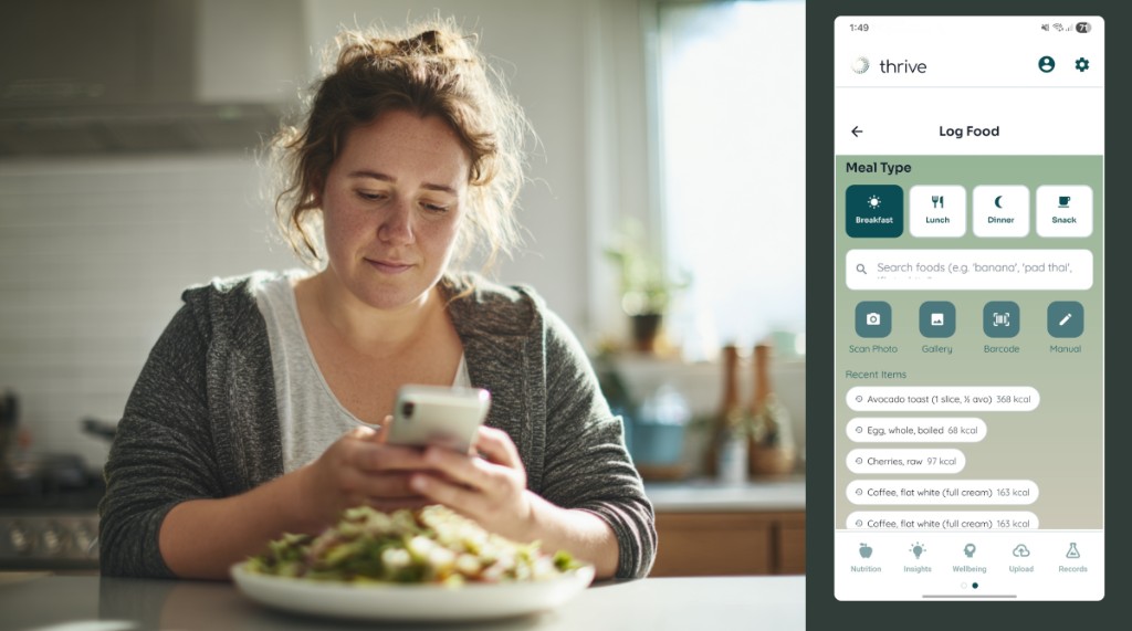 Food logging with calories and macros summary