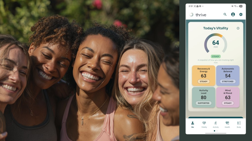 Thrive Me page showing Today's Vitality score and driver cards